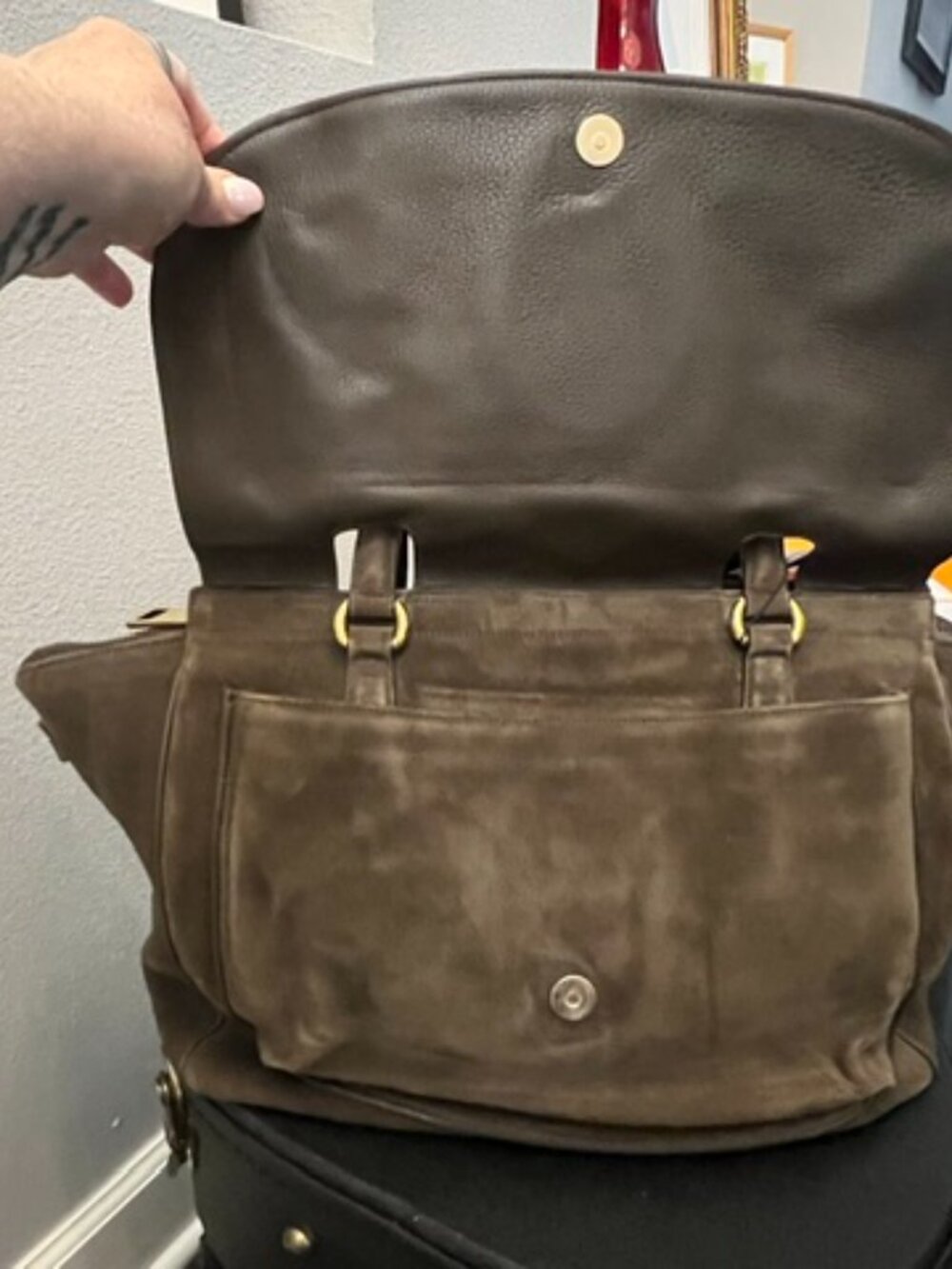 Gucci 1973 Large Brown Suede Top Handle Travel Tote Gold GG "Blondie" - Picture 6 of 15